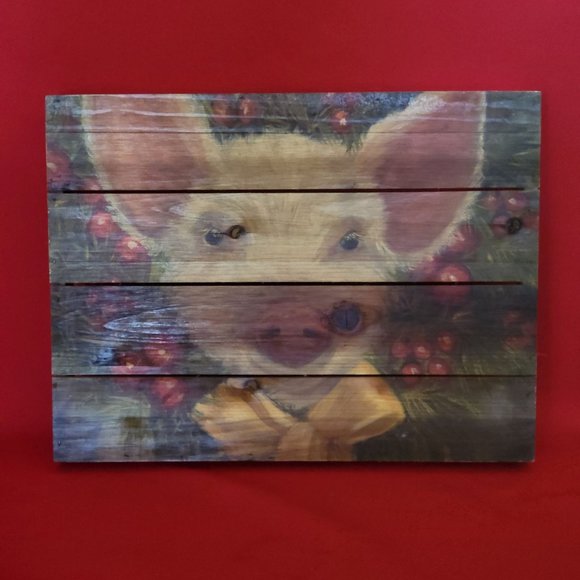 Adorable Pig Painting on Plywood Handmade Farmhouse Decor - Picture 1 of 10